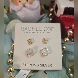 Rachel Zoe Clover Gold Tone Sterling Silver Stud Earrings NWT